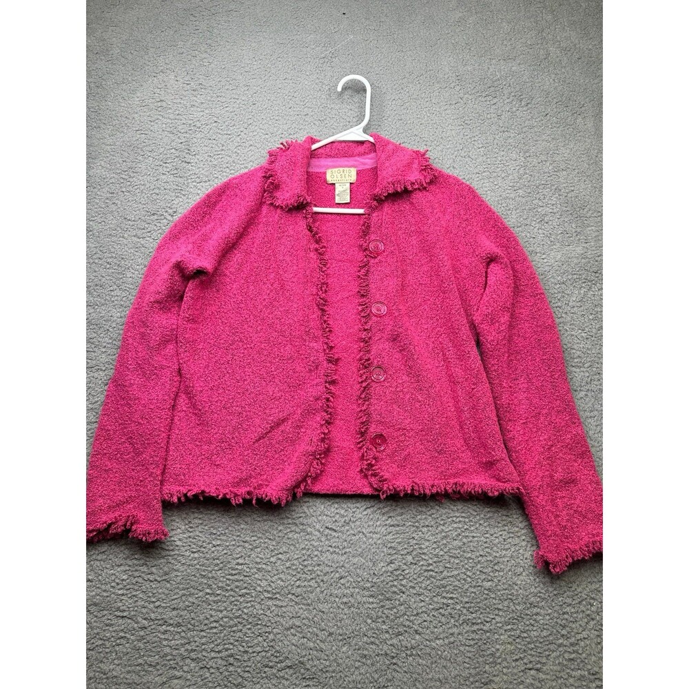Sigrid Olsen Wool blend fringe button down jacket size small petite